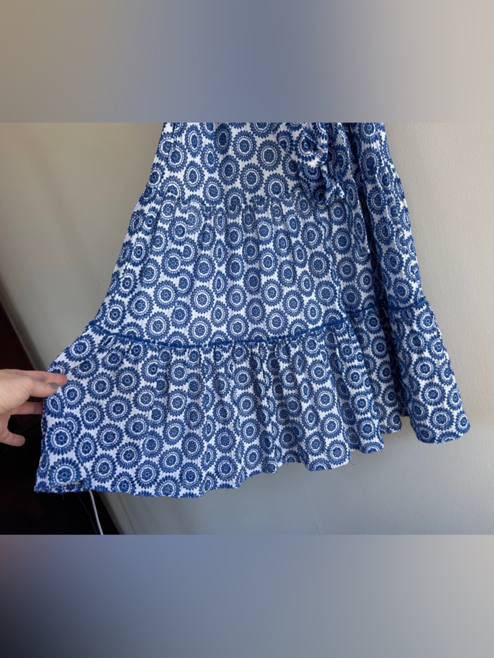 DRAPER JAMES Eyelet Tiered Tank Midi Dress Sea Blue Belted Feminine Cottage Sz 8 - Picture 9 of 14
